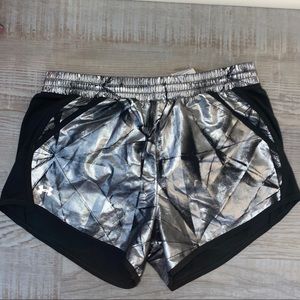 Under armour metallic silver shorts